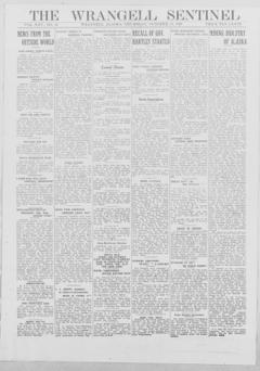 The front page of The Wrangell sentinel, Wrangell, Alaska, October 14, 1926