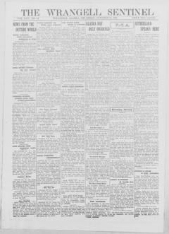 The front page of The Wrangell sentinel, Wrangell, Alaska, October 21, 1926