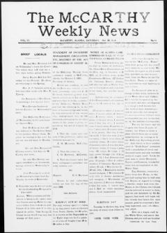 The front page of The McCarthy weekly news, McCarthy, Alaska, October 30, 1926
