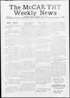 The front page of The McCarthy weekly news, McCarthy, Alaska, November 6, 1926