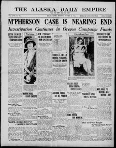 The front page of The Alaska daily empire, Juneau, Alaska, October 28, 1926