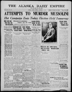 The front page of The Alaska daily empire, Juneau, Alaska, November 1, 1926