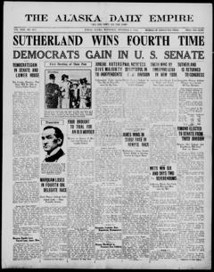 The front page of The Alaska daily empire, Juneau, Alaska, November 3, 1926