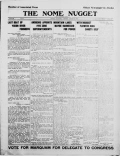 The front page of The Nome nugget, Nome, Alaska, October 16, 1926