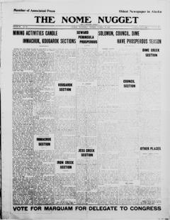 The front page of The Nome nugget, Nome, Alaska, October 30, 1926