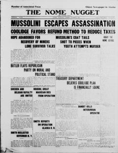The front page of The Nome nugget, Nome, Alaska, November 6, 1926
