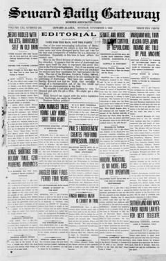 The front page of Seward daily gateway, Seward, Alaska, November 1, 1926