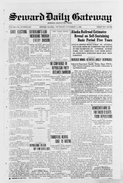 The front page of Seward daily gateway, Seward, Alaska, November 4, 1926