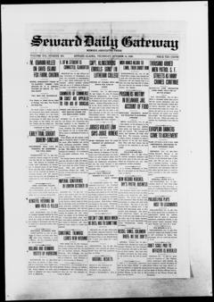 The front page of Seward daily gateway, Seward, Alaska, October 14, 1926