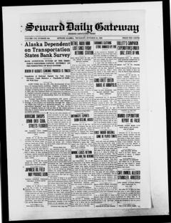The front page of Seward daily gateway, Seward, Alaska, October 21, 1926