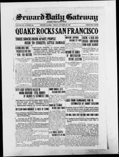 The front page of Seward daily gateway, Seward, Alaska, October 22, 1926