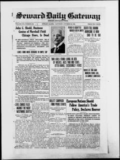 The front page of Seward daily gateway, Seward, Alaska, October 23, 1926