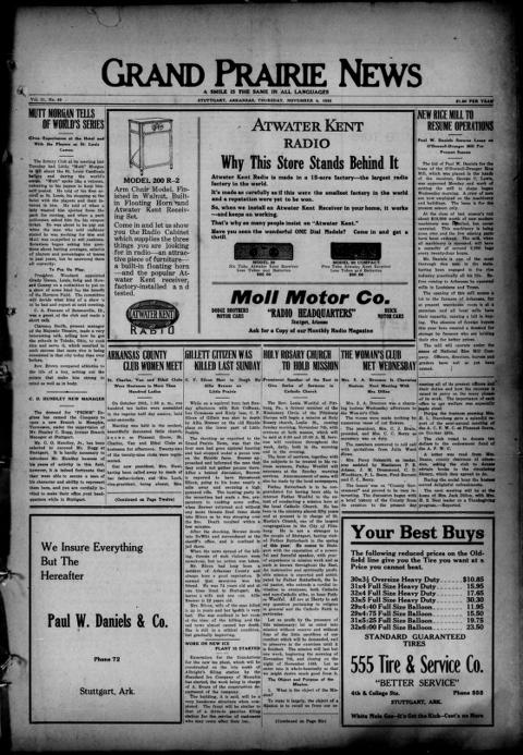 The front page of Grand prairie news, Stuttgart, Ark., November 4, 1926