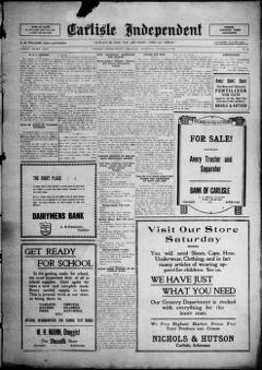 The front page of The Carlisle independent, Carlisle, Ark., October 21, 1926
