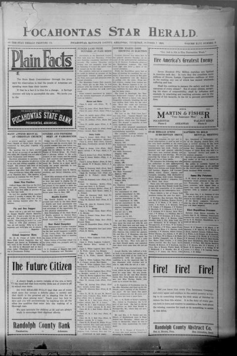 The front page of Pocahontas star herald, Pocahontas, Randolph County, Ark.;Pocahontas, AR, October 7, 1926