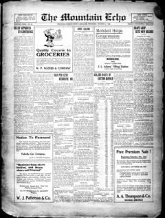 The front page of The Mountain echo, Yellville, Ark., October 21, 1926