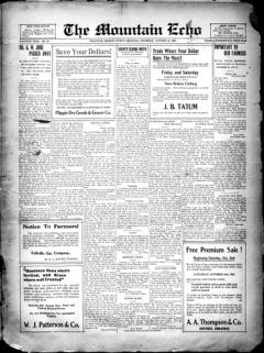 The front page of The Mountain echo, Yellville, Ark., October 28, 1926