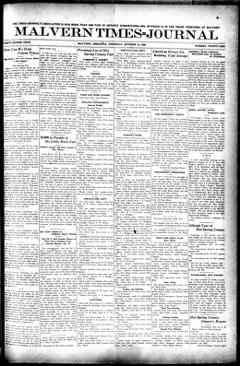 The front page of Malvern times=journal, Malvern, Ark., October 14, 1926