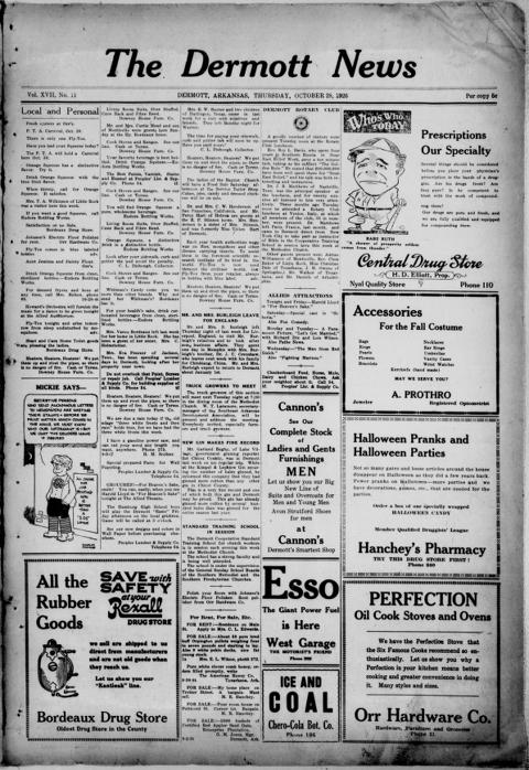 The front page of The Dermott news, Dermott, Ark., October 28, 1926