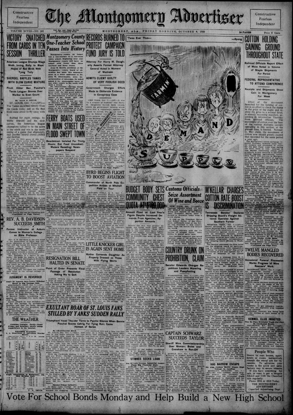 The front page of The Montgomery advertiser, Montgomery, Ala., October 8, 1926