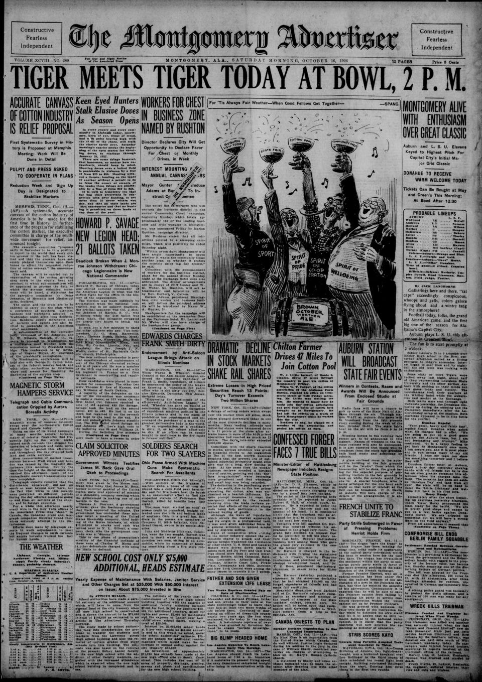 The front page of The Montgomery advertiser, Montgomery, Ala., October 16, 1926