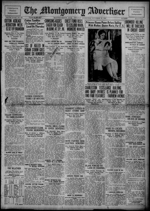 The front page of The Montgomery advertiser, Montgomery, Ala., October 22, 1926