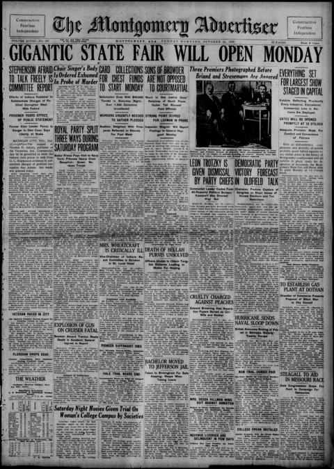 The front page of The Montgomery advertiser, Montgomery, Ala., October 24, 1926