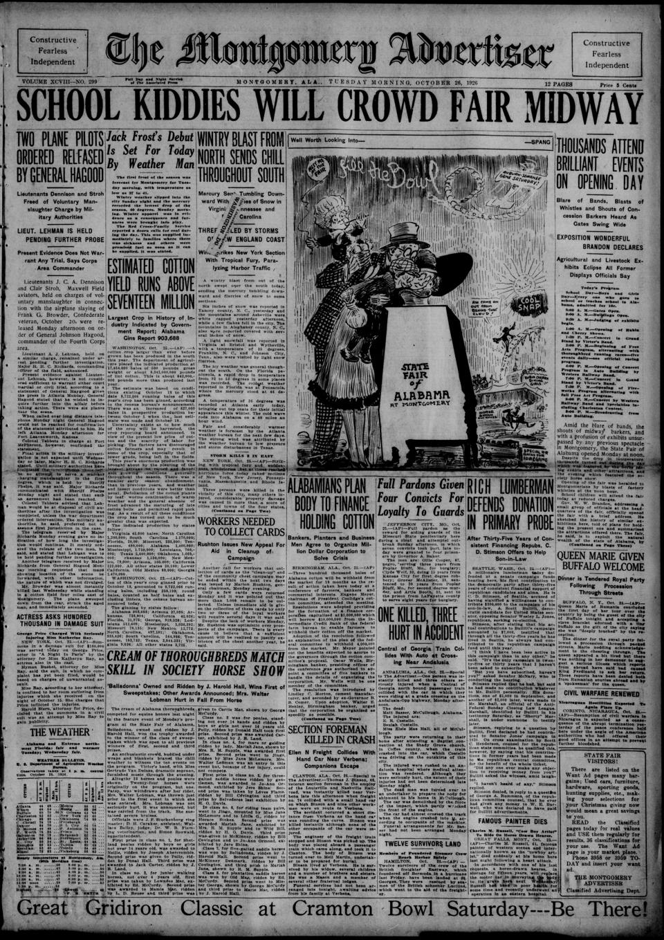 The front page of The Montgomery advertiser, Montgomery, Ala., October 26, 1926