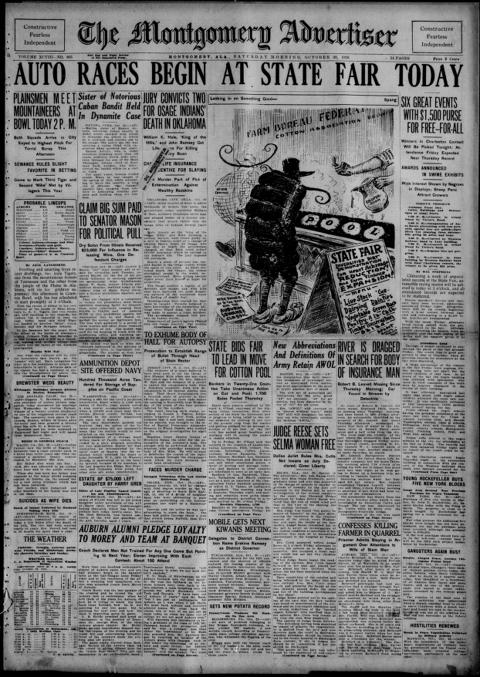 The front page of The Montgomery advertiser, Montgomery, Ala., October 30, 1926