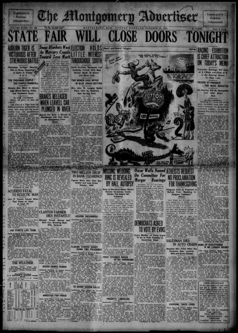 The front page of The Montgomery advertiser, Montgomery, Ala., October 31, 1926