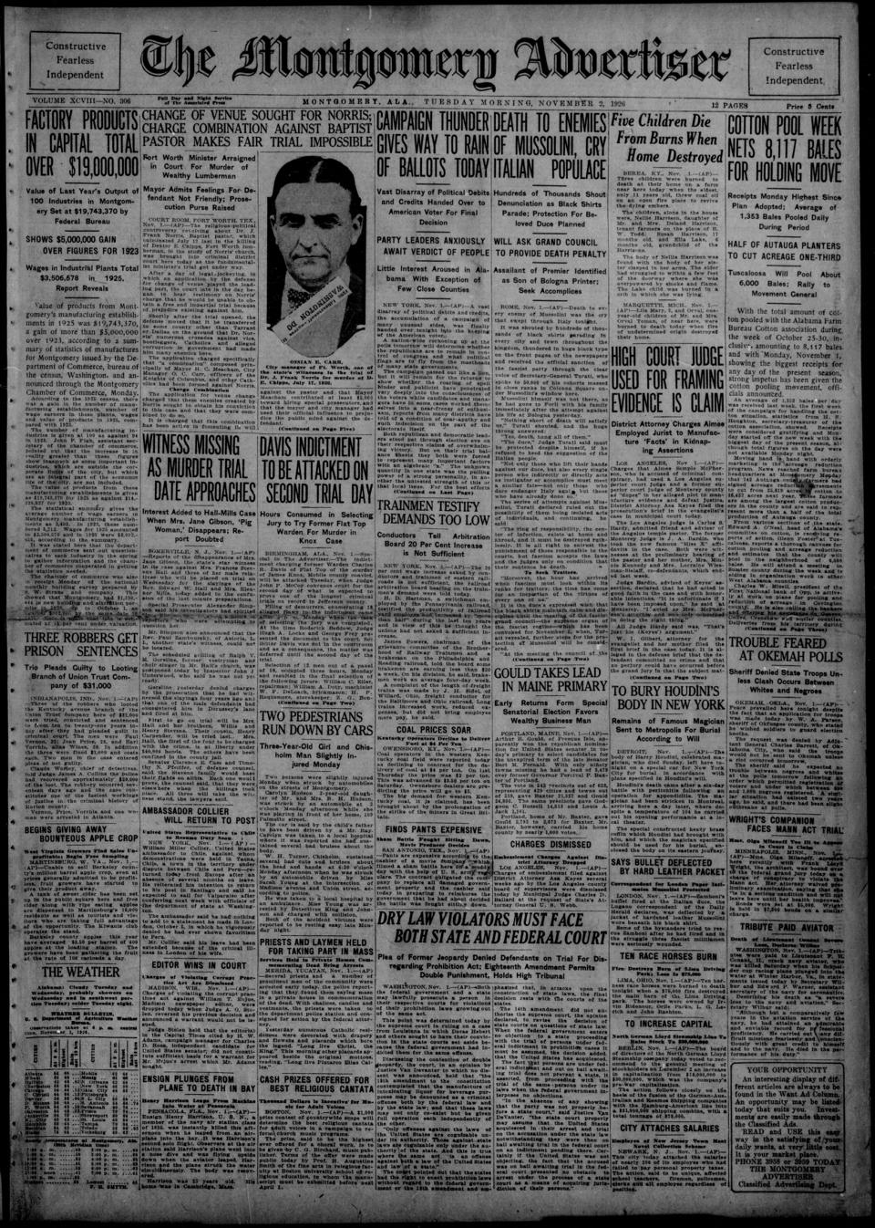 The front page of The Montgomery advertiser, Montgomery, Ala., November 2, 1926