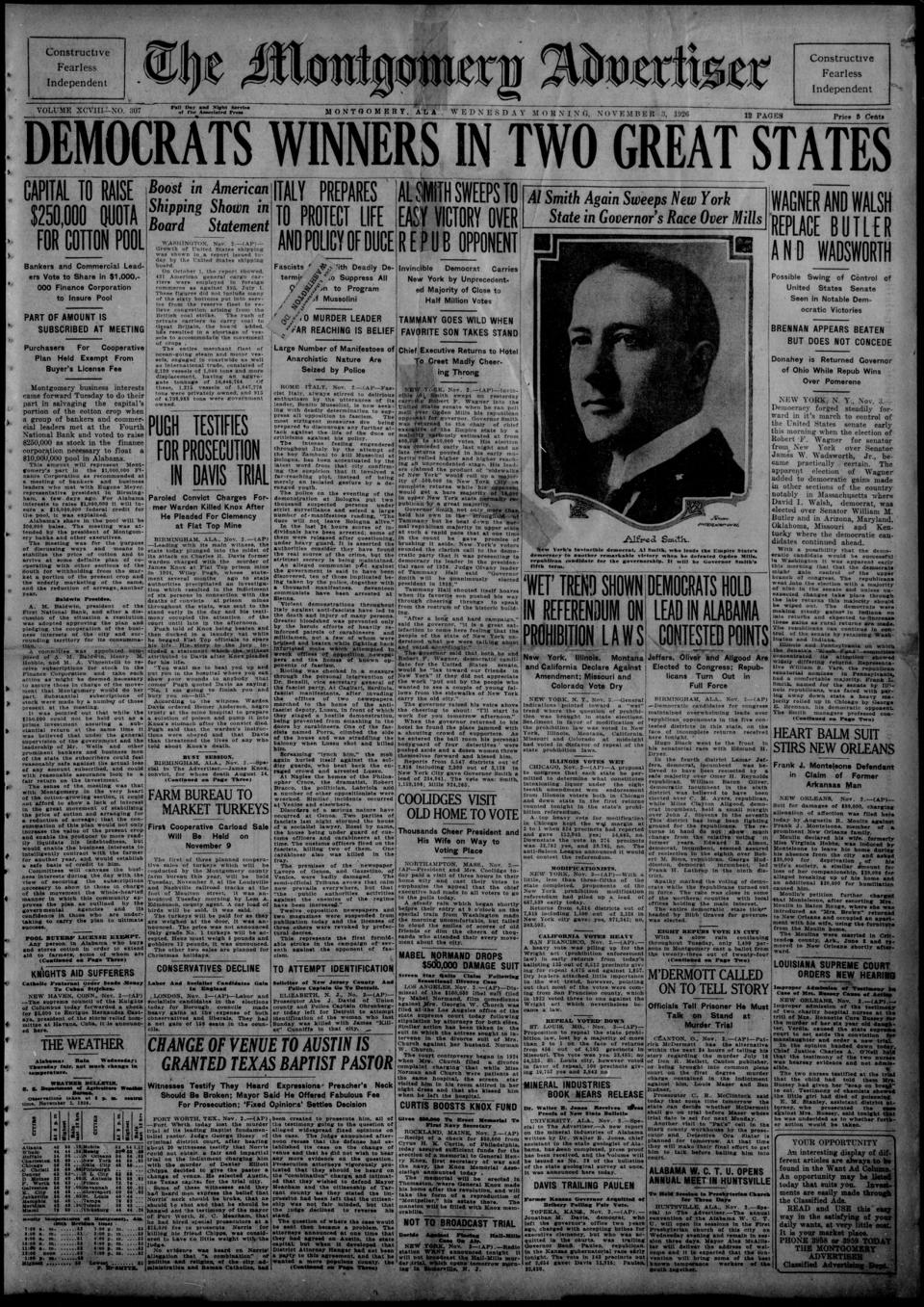 The front page of The Montgomery advertiser, Montgomery, Ala., November 3, 1926