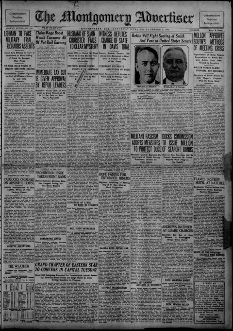The front page of The Montgomery advertiser, Montgomery, Ala., November 6, 1926