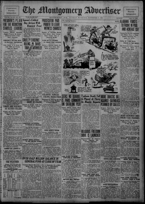 The front page of The Montgomery advertiser, Montgomery, Ala., November 7, 1926