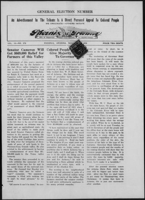 The front page of Phoenix tribune, Phoenix, Ariz., November 1, 1926