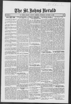 The front page of The St. Johns herald, St. Johns, Apache County, Ariz., October 14, 1926