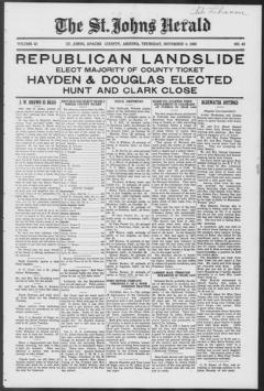 The front page of The St. Johns herald, St. Johns, Apache County, Ariz., November 4, 1926