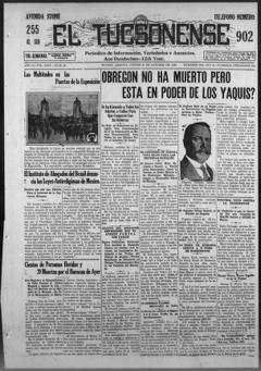 The front page of El Tucsonense, Tucson, Ariz., October 21, 1926