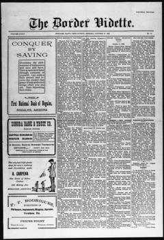 The front page of The border vidette, Nogales, Ariz., October 16, 1926