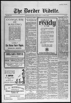 The front page of The border vidette, Nogales, Ariz., October 30, 1926