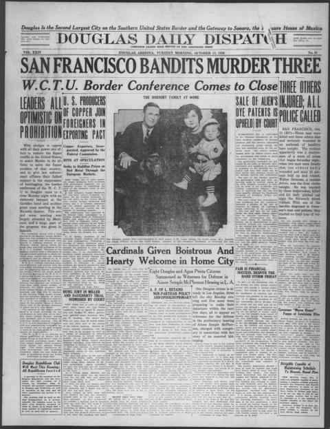 The front page of Douglas daily dispatch, Douglas, Ariz., October 12, 1926