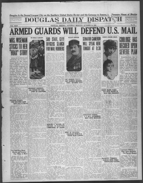 The front page of Douglas daily dispatch, Douglas, Ariz., October 16, 1926