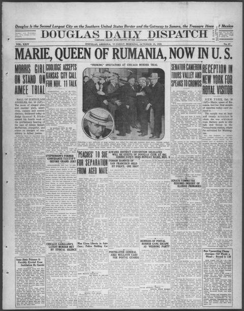 The front page of Douglas daily dispatch, Douglas, Ariz., October 19, 1926