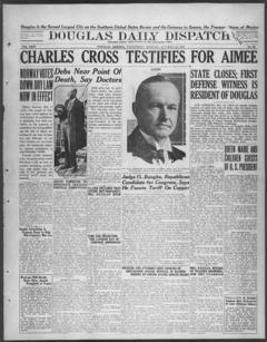 The front page of Douglas daily dispatch, Douglas, Ariz., October 20, 1926