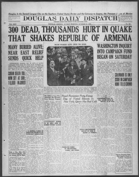 The front page of Douglas daily dispatch, Douglas, Ariz., October 24, 1926