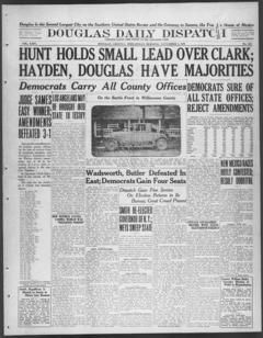 The front page of Douglas daily dispatch, Douglas, Ariz., November 3, 1926