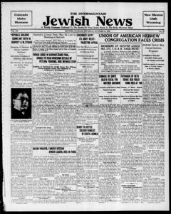 The front page of Intermountain Jewish news, Denver, Colo., October 21, 1926