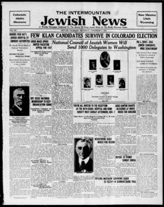 The front page of Intermountain Jewish news, Denver, Colo., November 4, 1926