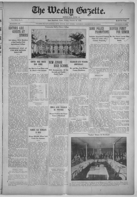 The front page of The weekly gazette, East Hartford, CT, October 29, 1926