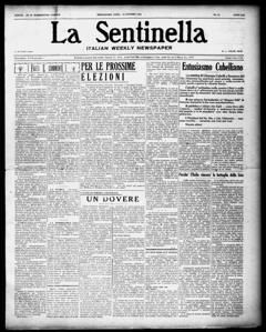 The front page of La sentinella = The sentinel, Bridgeport, Conn., October 23, 1926